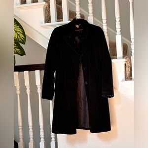 DKNY Ruffle Black Wool Cashmire Blend Coat